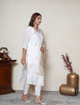 Powder white and gold mirror and cut dana embroidered suit set
